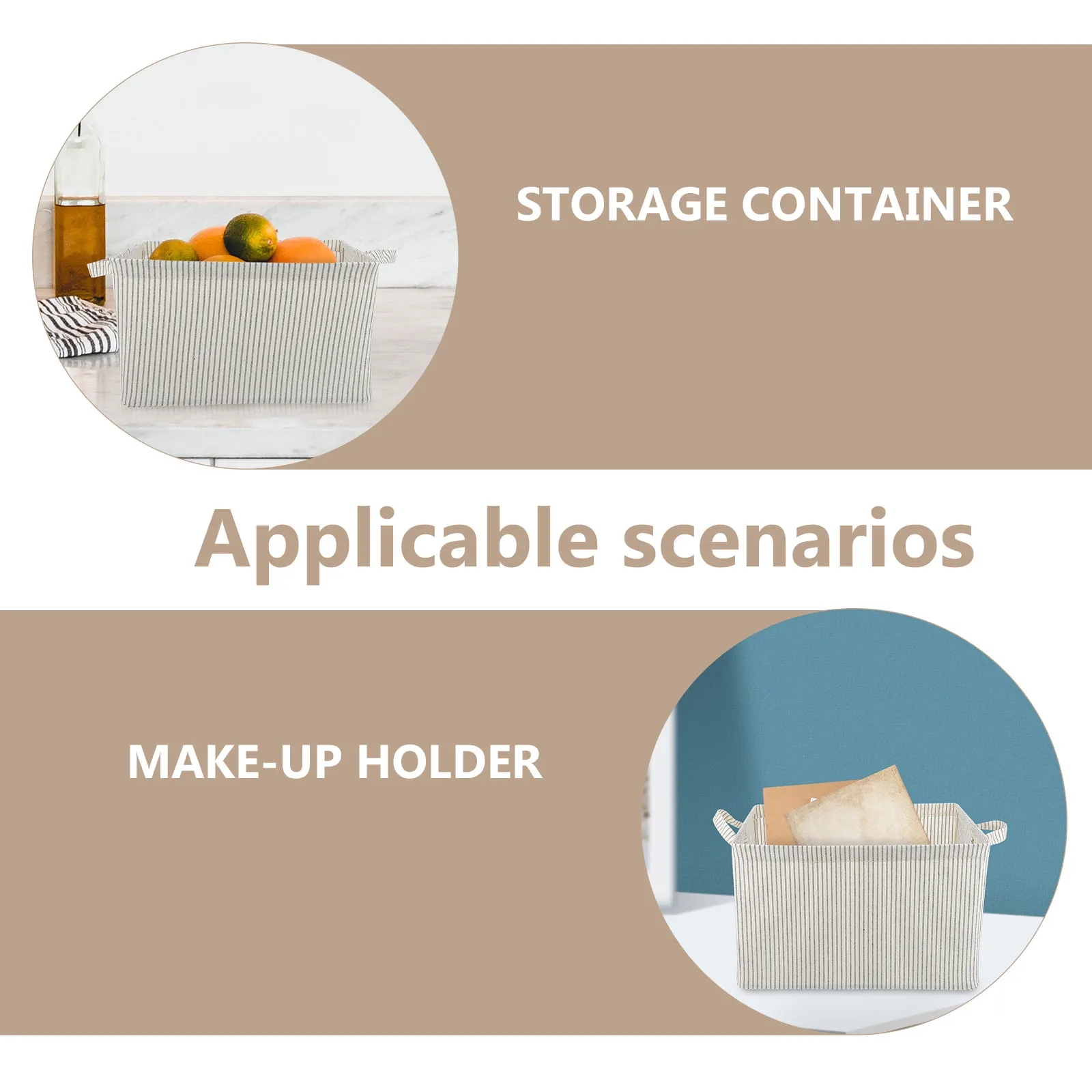 

Striped Fabric Storage Box Multi-Use Organizer Cotton Linen Small Basket Home Office Makeup Keys Desktop Container Easy