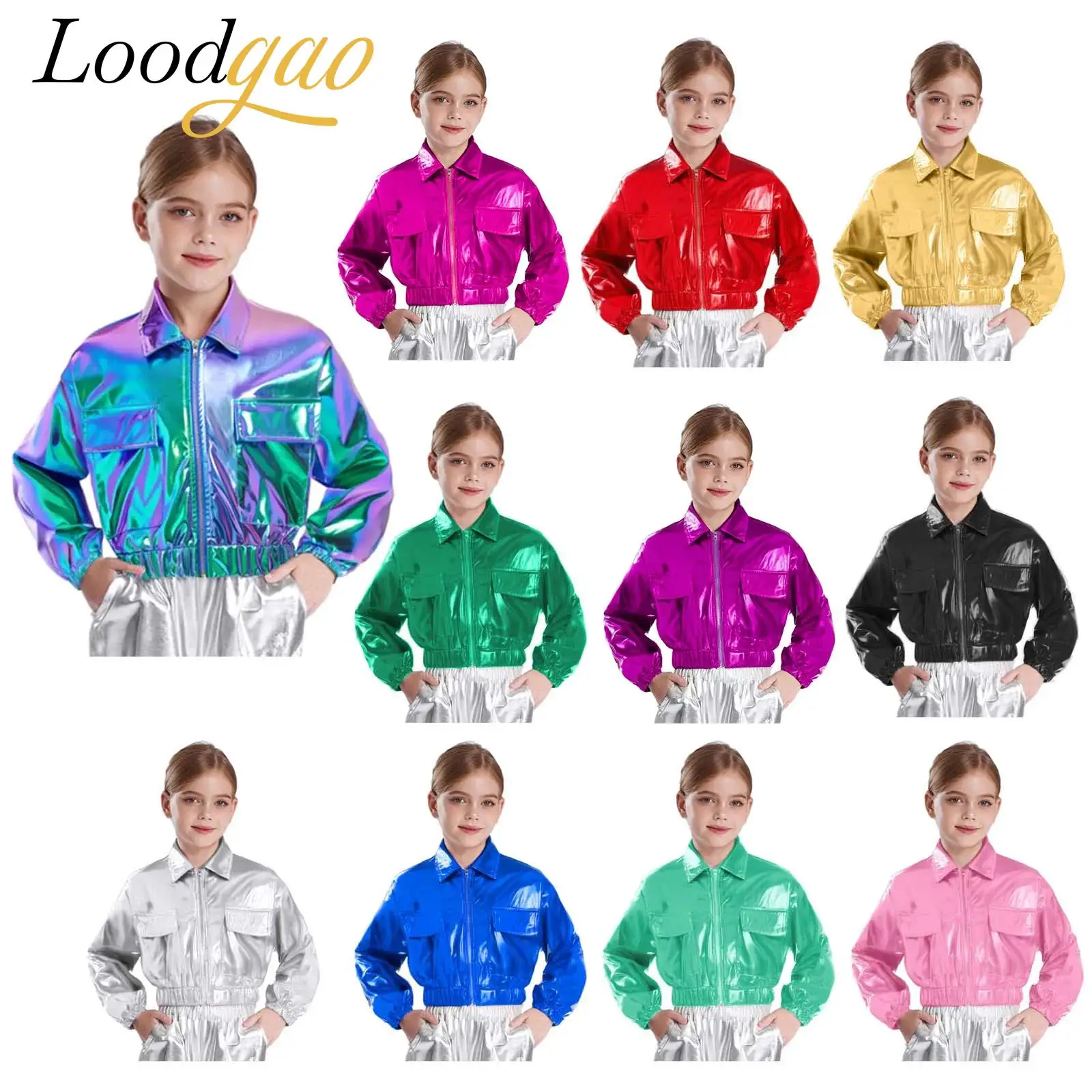 Manteaux hip-hop métalliques pour enfants, Costume de danse Jazz, veste brillante pour garçons et filles, vêtements d'extérieur à manches longues, vêtements de danse sur scène