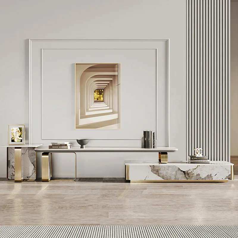 Living room home designer CC stainless steel telescopic coffee table TV cabinet combination
