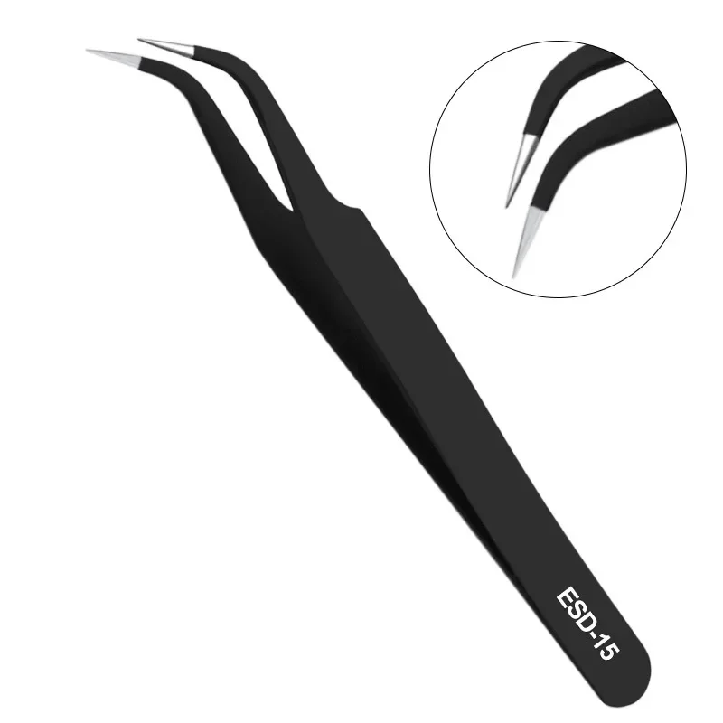 ESD Anti-Static Stainless Steel Tweezers Precision Maintenance Industrial Repair Curved Tool Home Working Model Making Hand Tool