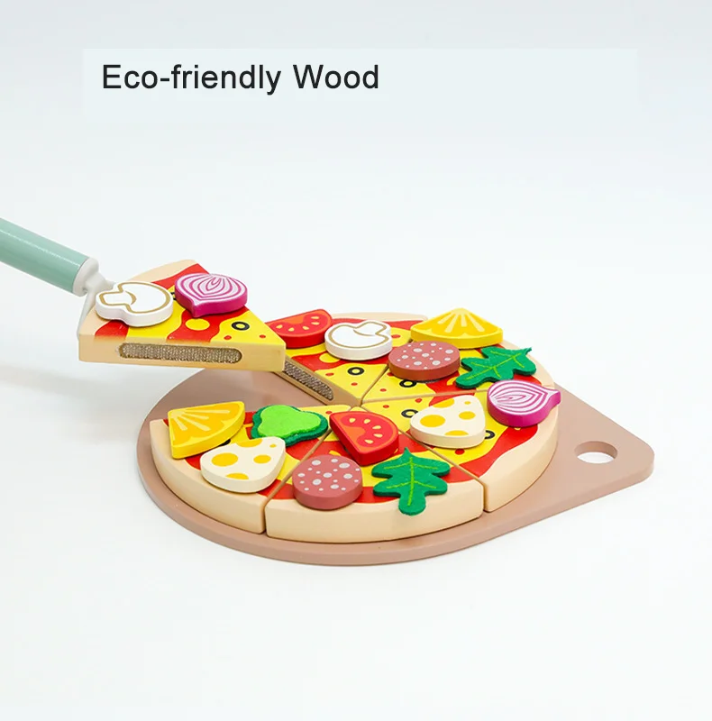 Juego de simulación de Pizza de madera para niños, casa de juegos, juguetes de corte, cocina educativa, juego de comida, fiesta