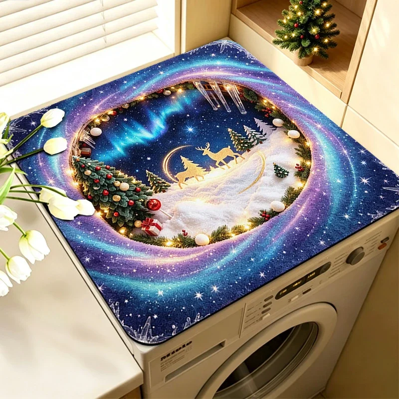 VIKAMA Christmas Santa Snow Washing Machine Top Cover, 6 Designs, Waterproof Dustproof Washer Dryer Mat