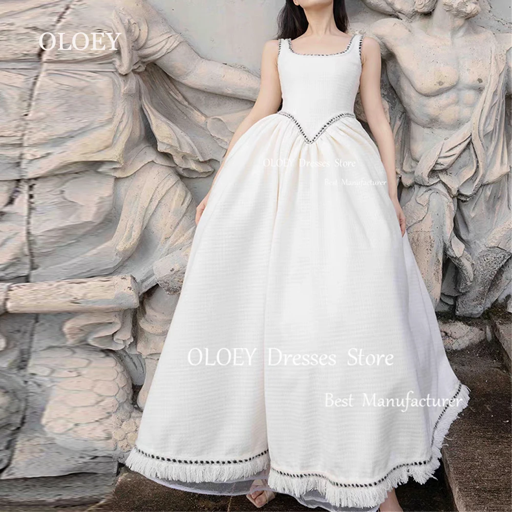 

OLOEY Ivory Square Collar Prom Dress Korea Photoshoot Floor Length Sleeveless Prom Dress Pleats A Line Women Corset Custom Made