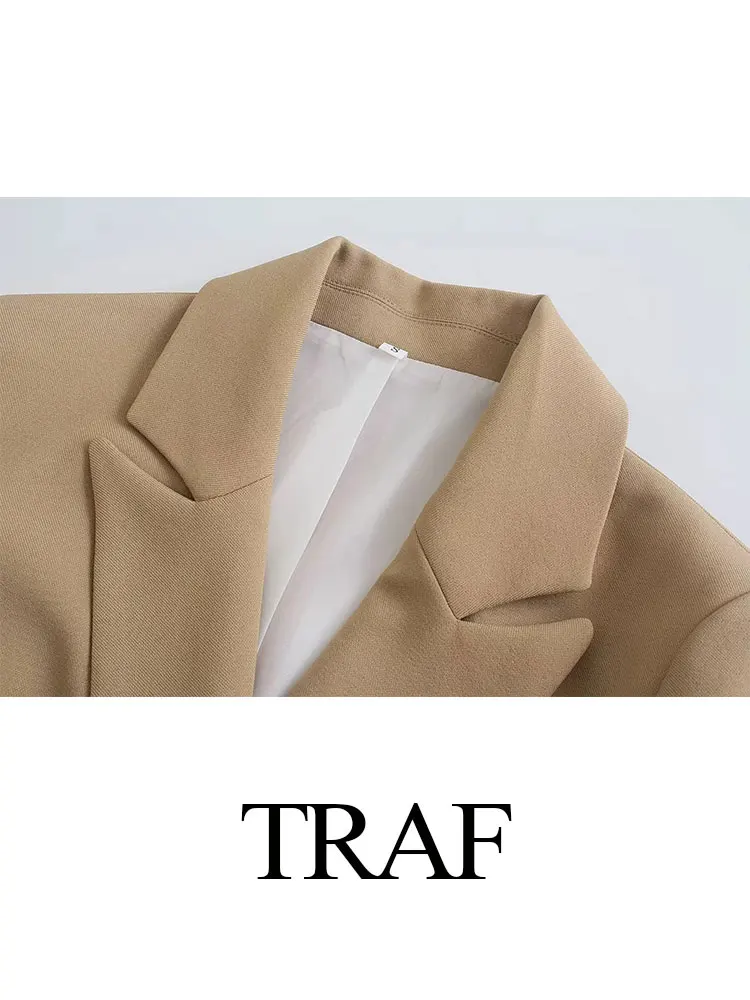 TRAF Women\'s Fashion Multicolor Long Sleeve Metal Double-Breasted Button Loose Blazer Slim Pocket Top Women\'s Office Blazer Y2K