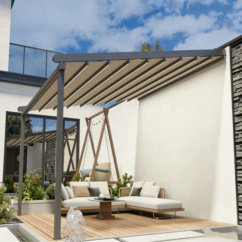 Toldo Retráctil Personalizado para Jardín, Toldo Impermeable para Exteriores, Toldo para Balcón con Luces LED