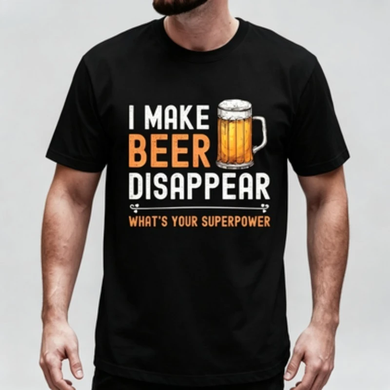 Men Modal T-Shirt I Make Beer Disappear Funny Beer Lover Print Short Sleeve Crewneck Tee Black White