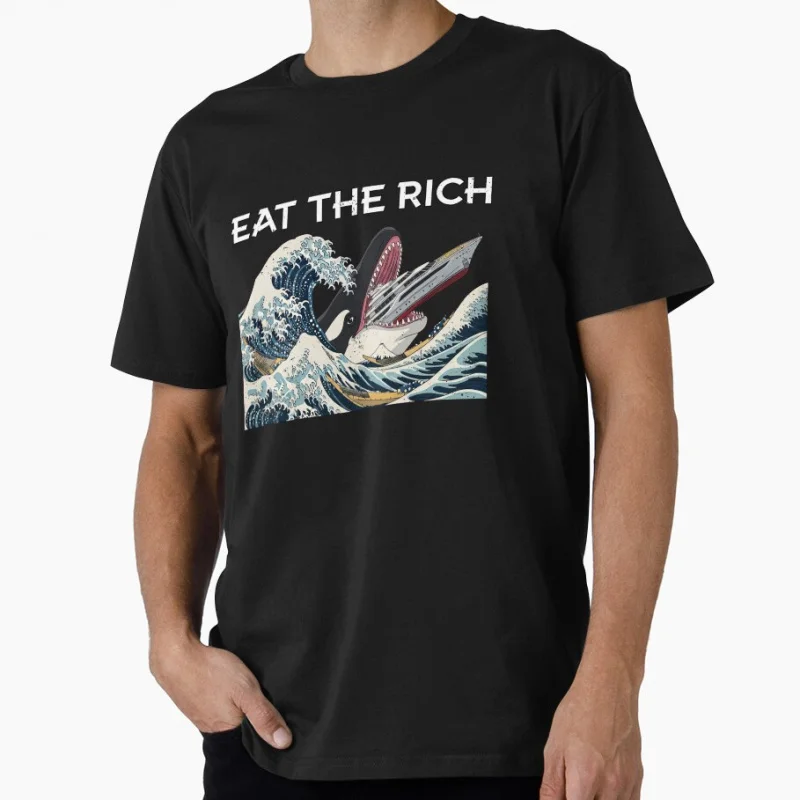 

Vintage Eat The Rich Ukiyo-e Kanagawa Wave Ocean Lovers Gift t shirt for man Large size Tops 100% cotton printed men's clothes