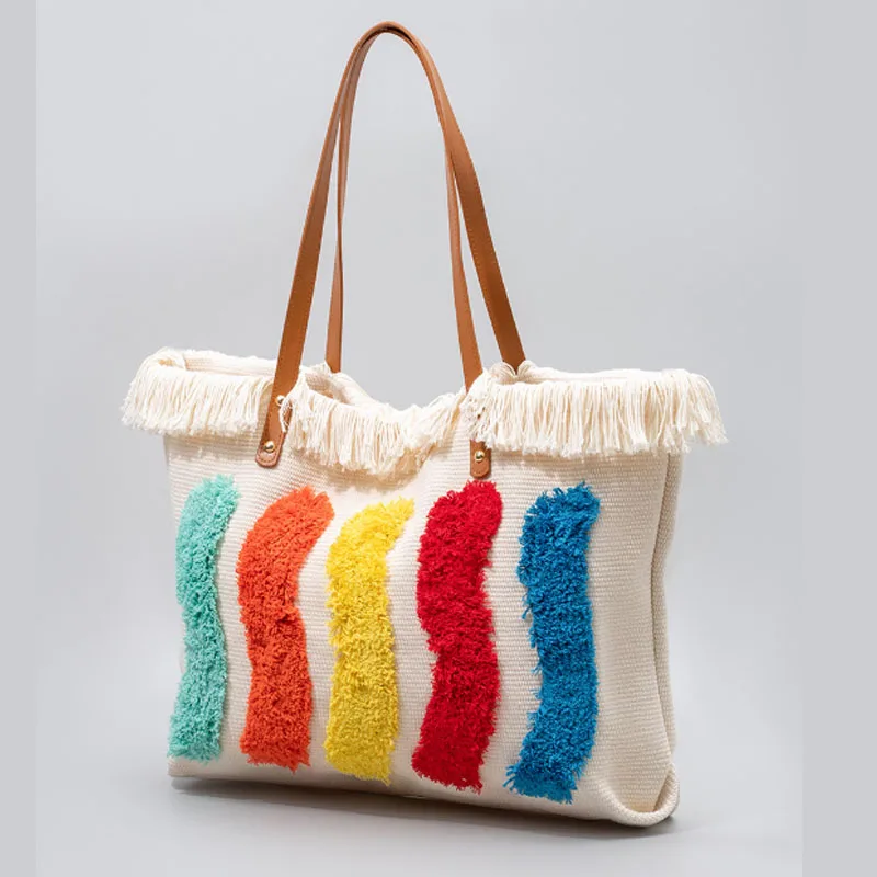 Rainbow Design Tote Bag Women Bag High Quality Canvas Bag Large Capacity Handbag Shoulder Bag