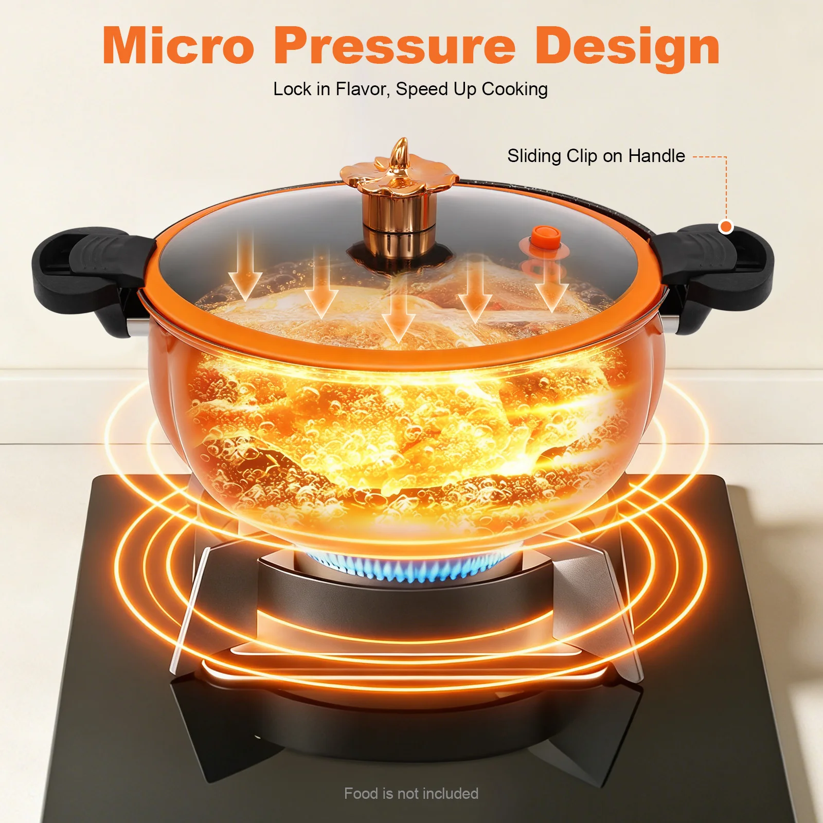8L Pumpkin-Shaped Micro Pressure Cooker, Non-Stick Pressure Pot with Transparent Lid, Small Gas Pressure Cooker for Home Kitchen (Orange)