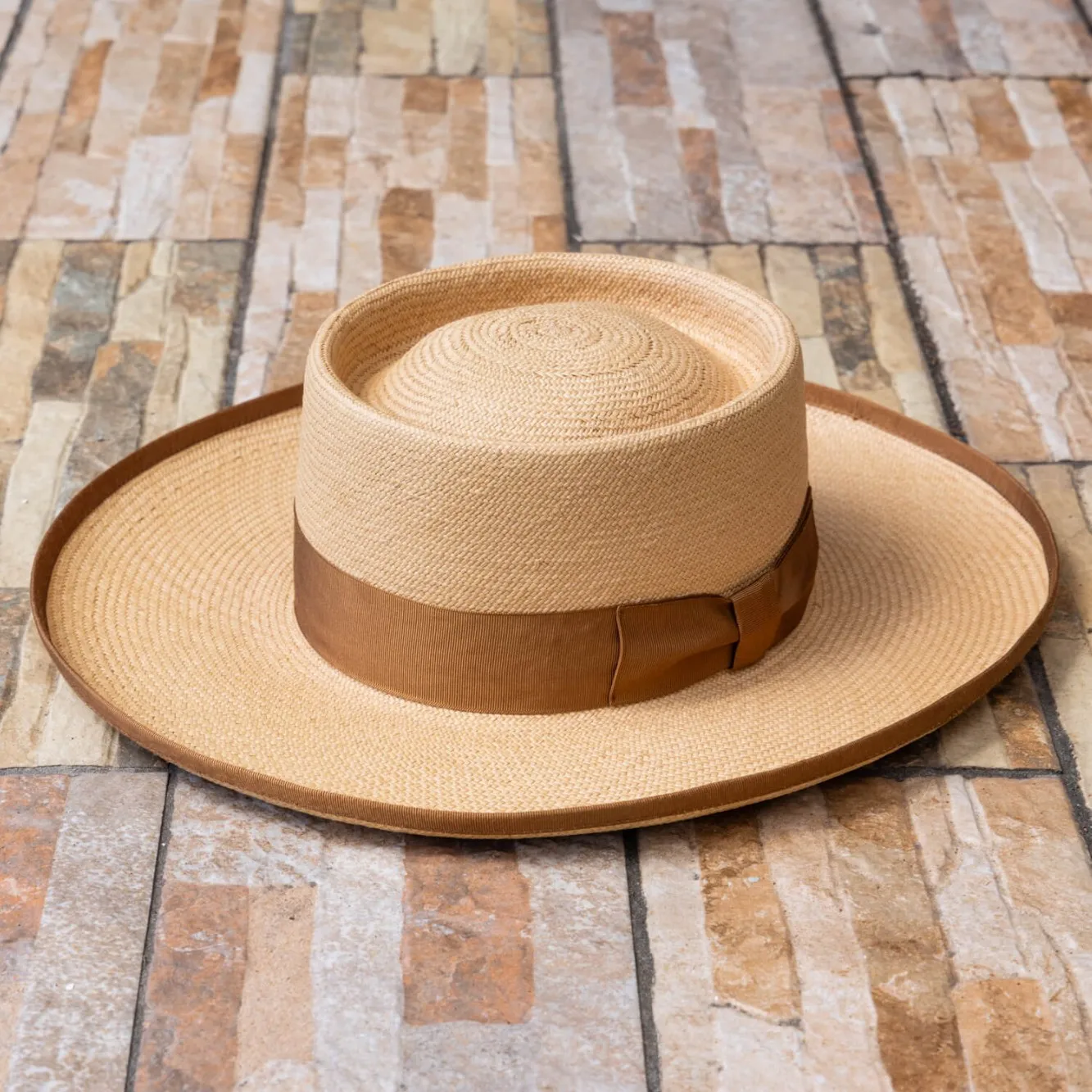 Fine Woven Straw Hat, Flat-top Hat, Men's Panama Straw Hat, Circular Groove Flat-brimmed Hat