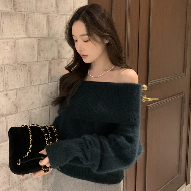 

Chic Winter Knitted Loose Long Sve One-oulder Design Casual Versatile Women's Sweater Comfortable Fit Commute Sle Pure...