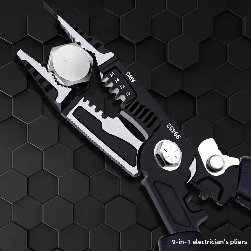 Multifunctional Electrician Pliers, 9-in-1 Wire Stripping Cutting Crimping Cable Peeling Hand Tool