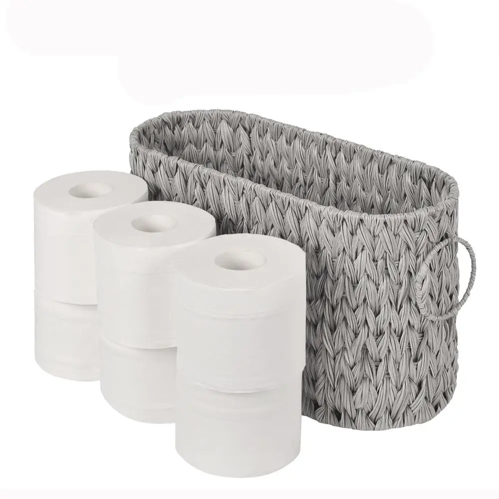 

Stylish Wicker Woven Toilet Paper Storage with Handles Large Capacity Sundries Storage Basket Household Bathroom Accessories