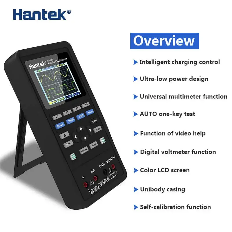 Hantek 2D42 3 en 1 Osciloscopio de mano USB portátil Osciloscopio digital 250MSa/S Generador de formas de onda 2 canales 40mhz Lcd