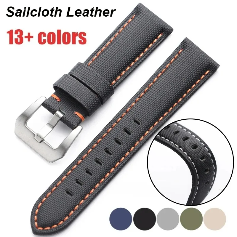 20mm 22mm 24mm 26mm Universal Nylon Leather Watch Band Sailcloth Straps Men Women Sport Bracelet for Samsung Galaxy Watch6 5 4 3