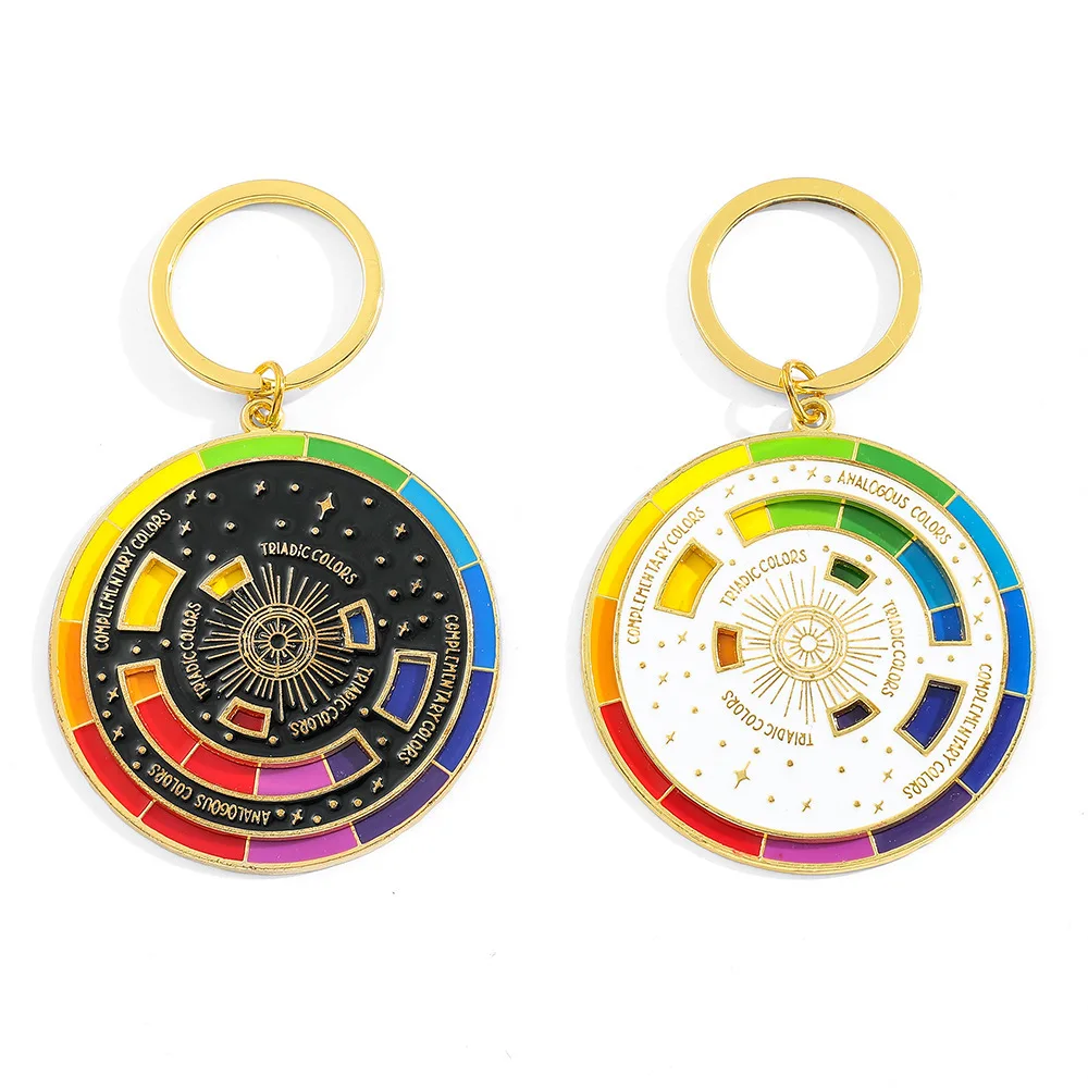 Creative Color Wheel Spinning Color Compass Keychain Rotatable Metal Spinning Compass Metal Pendant Novelty