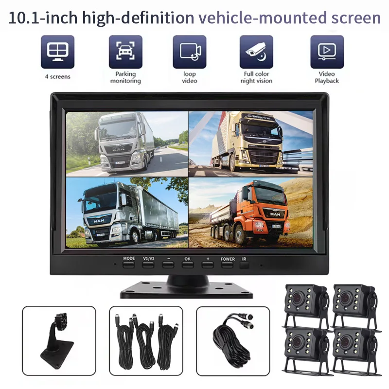 10.1 Inch 4CH 1080P AHD Truck DVR Monitor Kit LED Night Vision Backup Camera Security System with 4PCS Cameras for Truck Bus