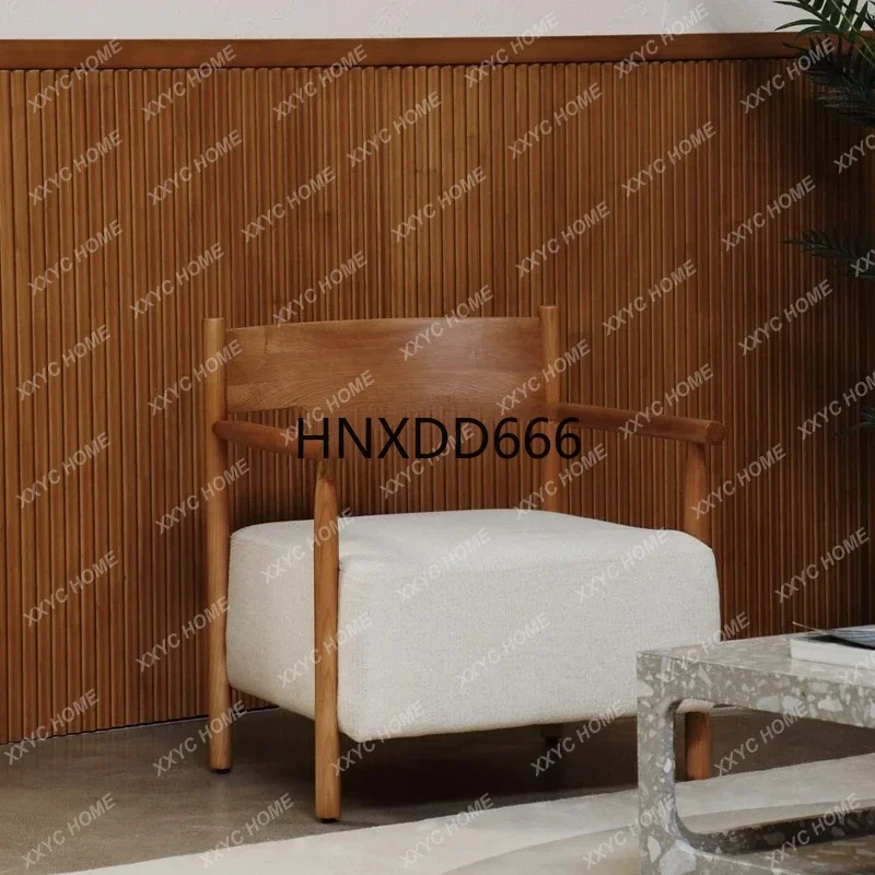 Leisure chair/retro armrest, thick cushion solid wood backrest low chair