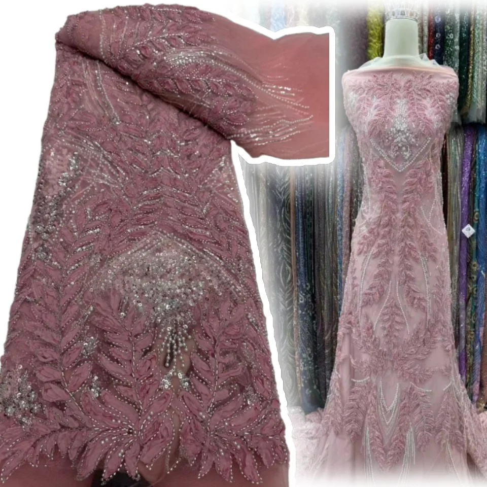 

Африканская кружевная ткань для свадебного шитья, мягкая тюлевая сетчатая ткань, бусины с блестками, французская и нигерийская, высокое качество, 2025, CC1507