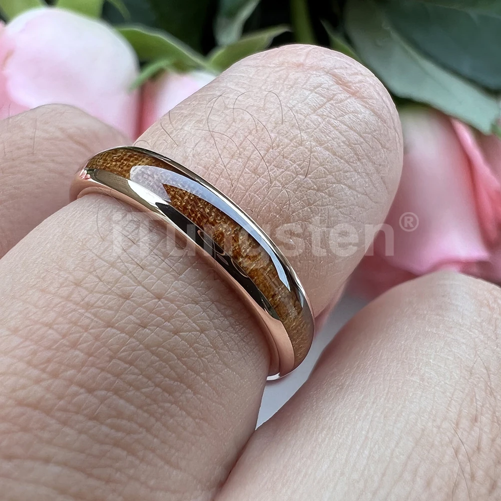 ITungsten 4mm Men Women Koa Wood Ring Nice Tungsten Wedding Band Domed Polished Trendy Jewelry Comfort Fit
