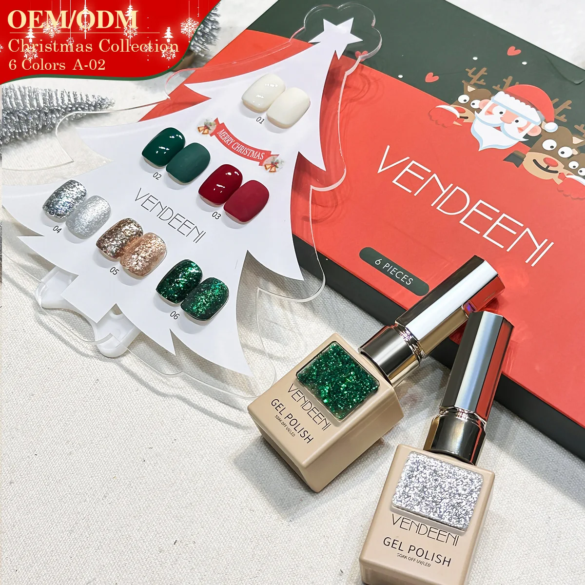 

VENDEENI New Year's Christmas 15ML Red Green Nail Gel DIY Nail Art Semi Permanent UV Gel Polish Long Lasting Design for Manicure