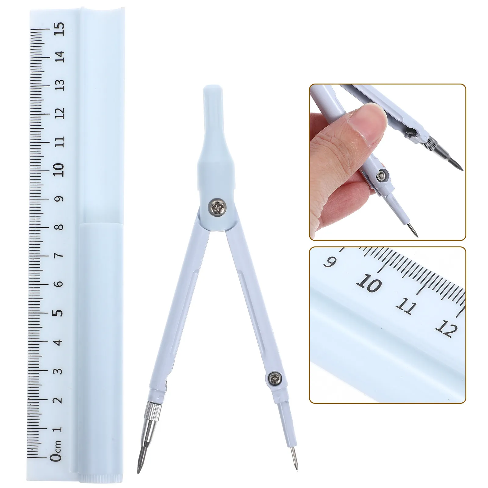 High Precision Compass Pen Ruler Set Blue Portable Multi-Tool for Circle Drawing Writing Measuring Middle High School Math