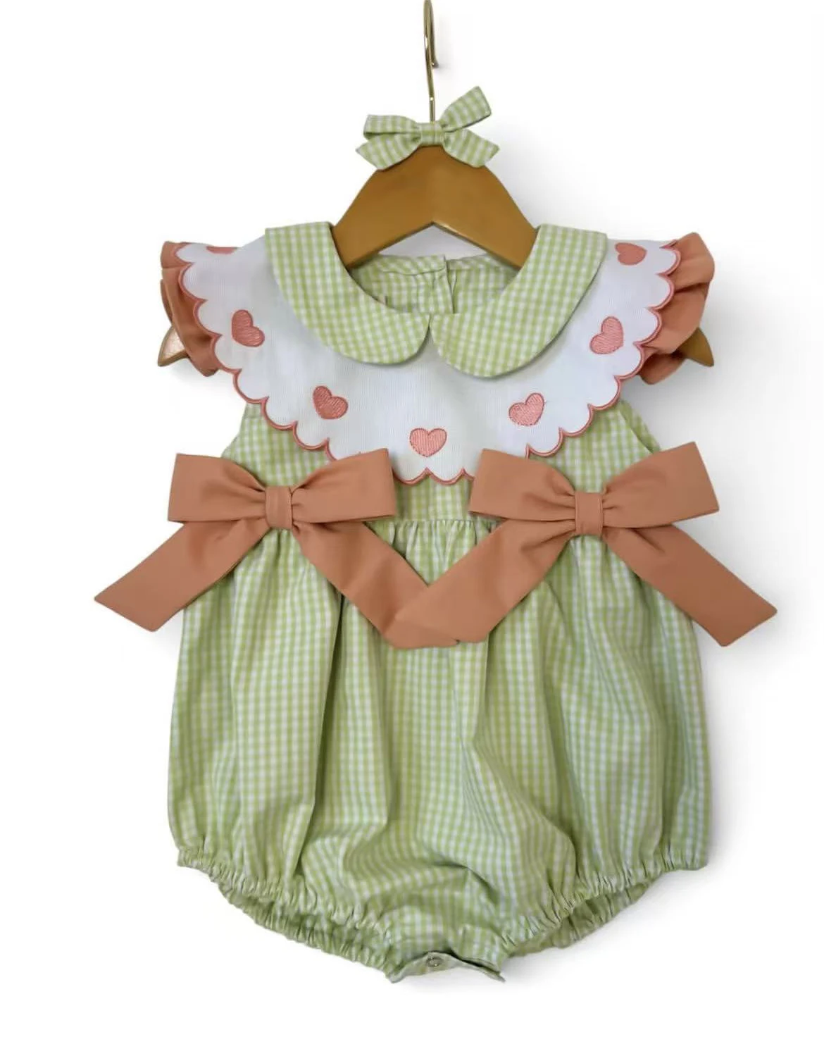 0-6Y Girl Green Plaid Rompers for Birthday Photography B530