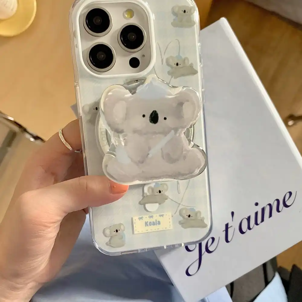 جراب هاتف كوالا برسوم كرتونية لطيفة مع حامل مغناطيسي ، غطاء واقي من السقوط ، جراب ناعم جميل لهاتف آيفون 12 ، 13 ، 14 ، 15 برو ماكس ، عرض رائع