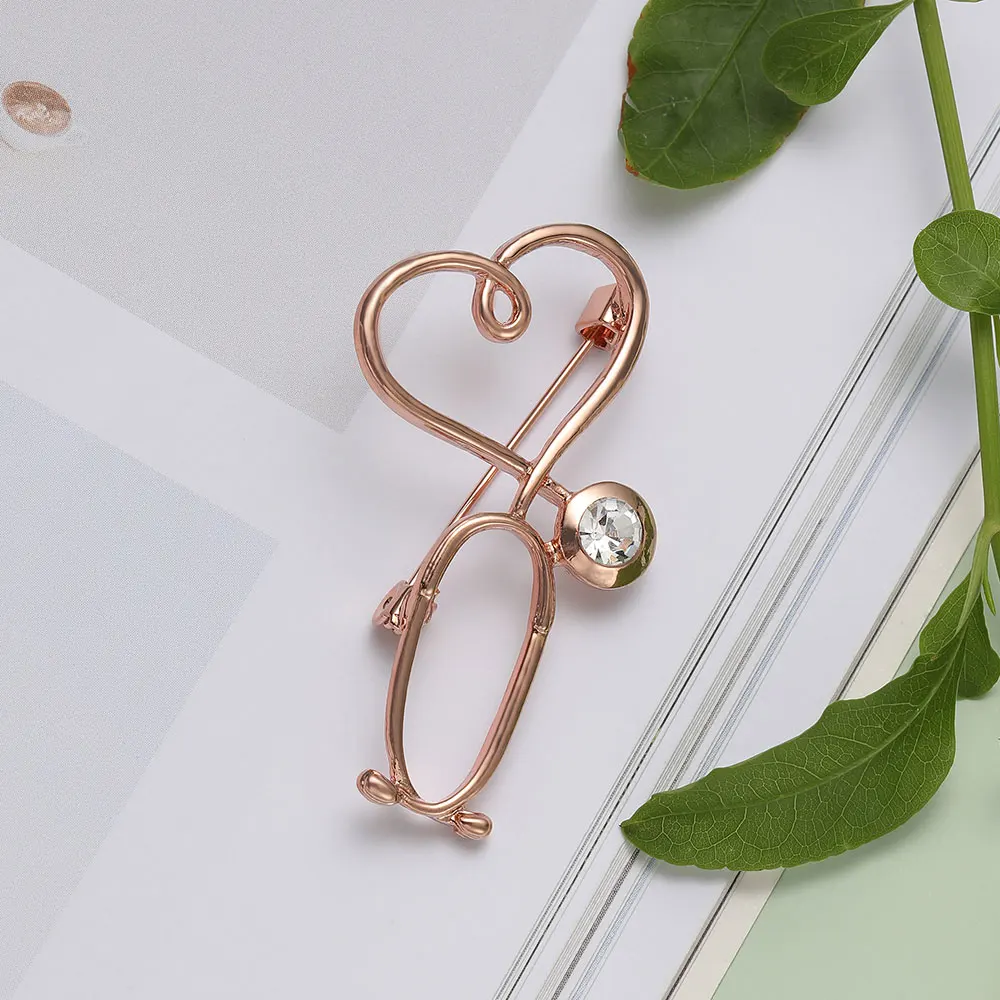 Medical Stethoscope Enamel Brooch Pin With Diamond Heart-Shaped Badge Event Party Backpack Decoration Clothes Accessories