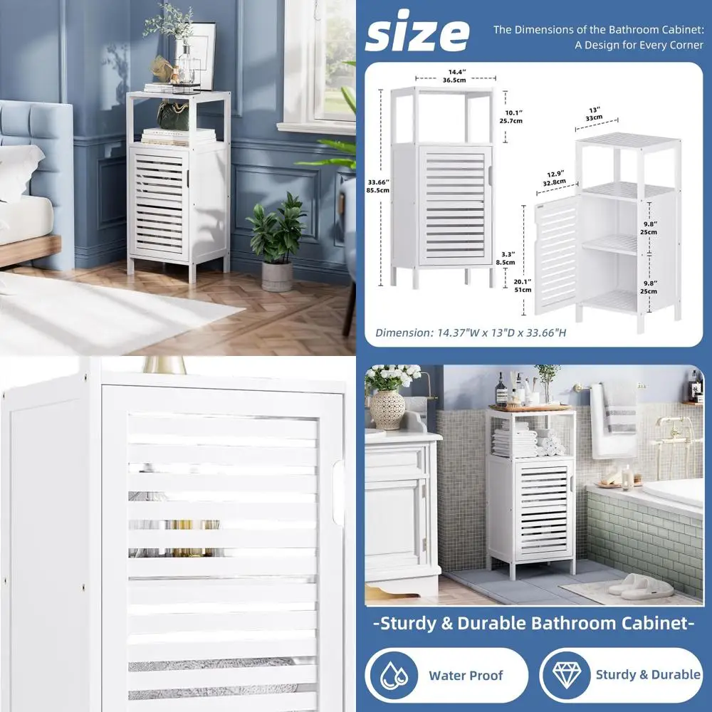 

Белый 4-уровневый бамбуковый напольный шкаф для компактное хранилище в ванных комнате и гостиных