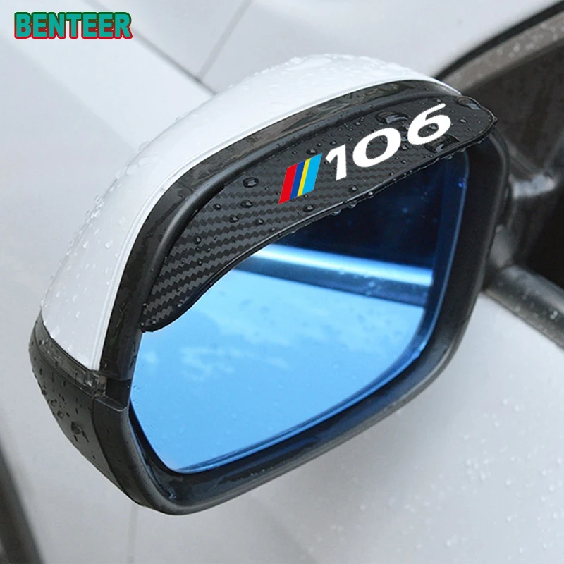 2pcs Carbon fiber Car Rearview Mirror Rain Eyebrow Sticker For Peugeot 106 107 108 205 206 207 208 306 307 308 407 408 508 2008