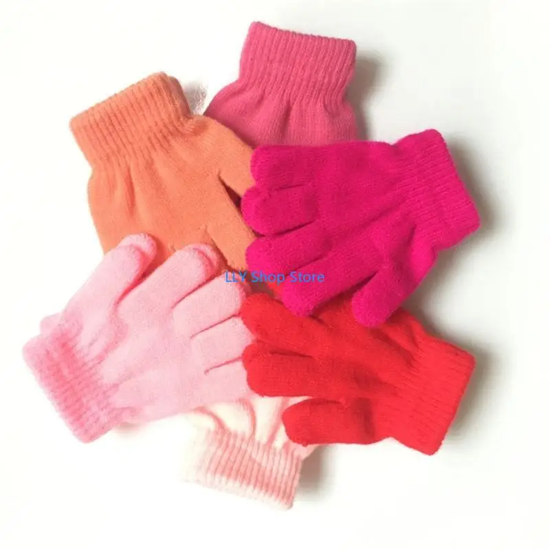 

T8UD Trendy Winter Gloves Colorful Knit Gloves Solid Color Warm Gloves for Children
