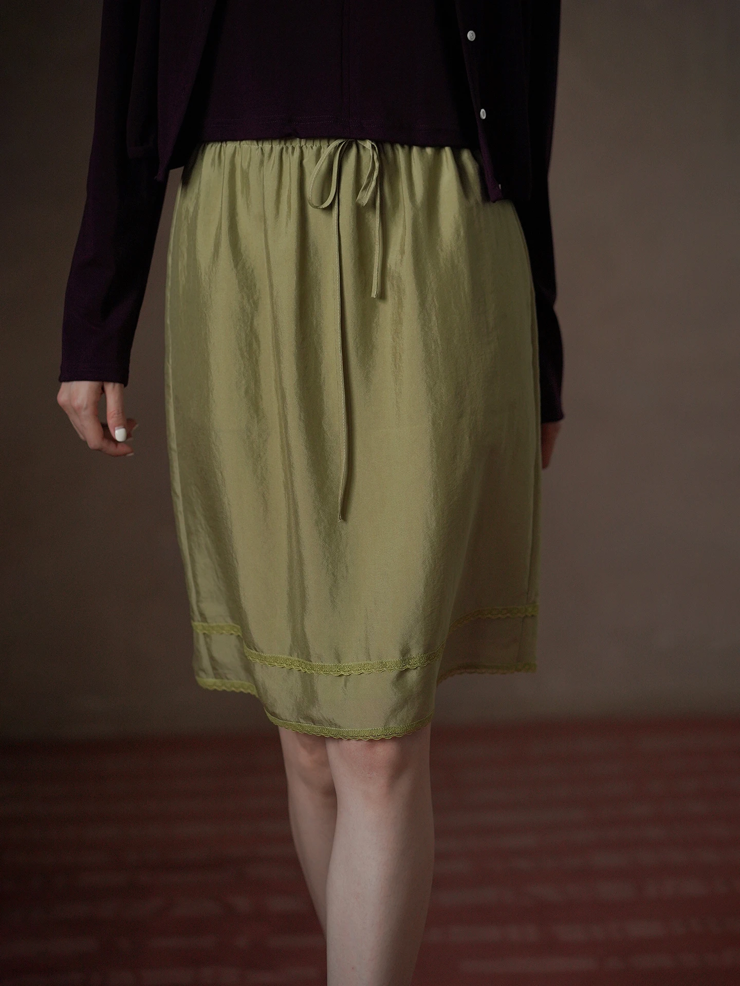 Elegant Lace Splicing High Waist Slimming Drapey Straight Half Skirt Atmosphere Commute Style Polyester Fiber A-Line Skirt