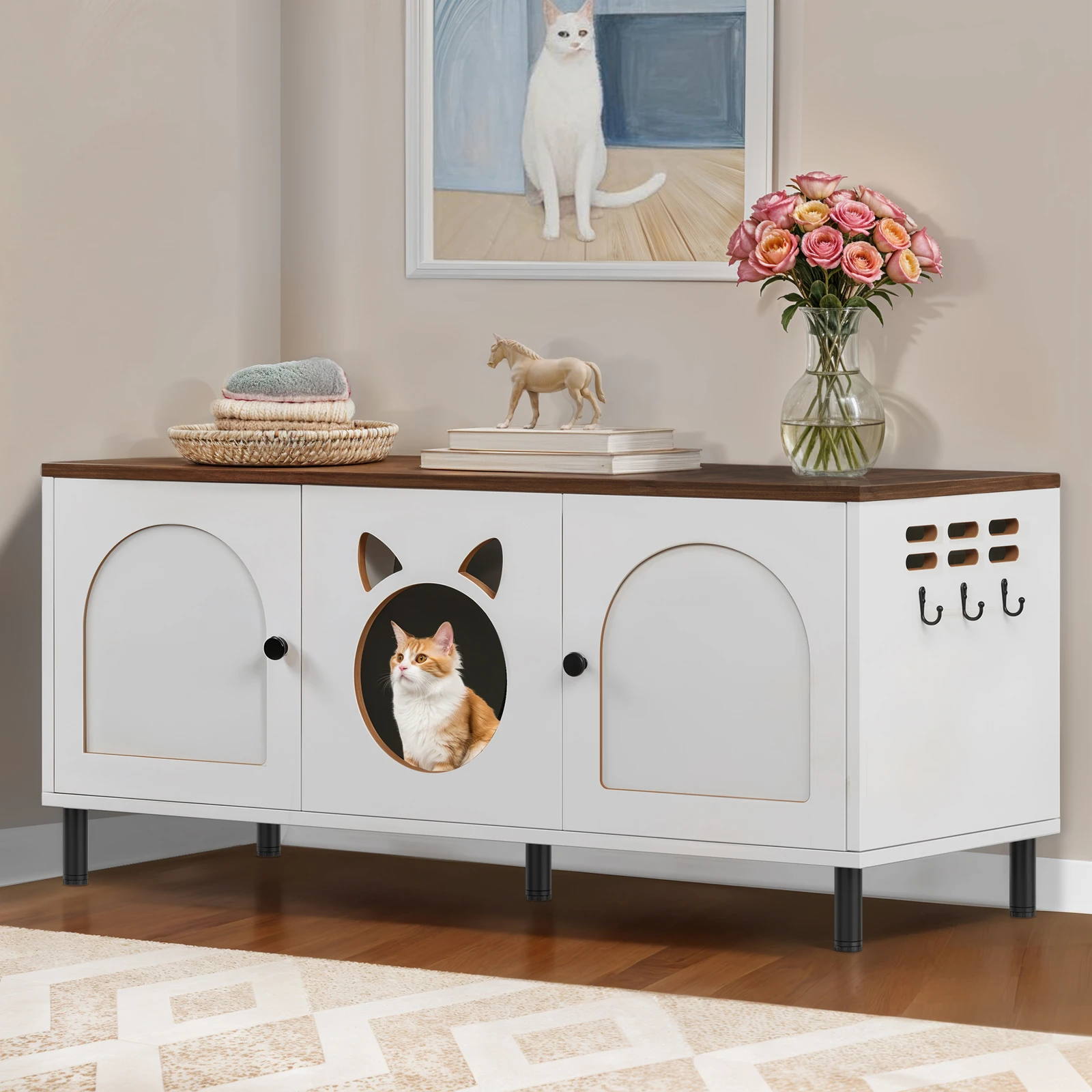 

Hidden Cat Litter Box Storage Cabinet Kitty House with Open Enclosure Door