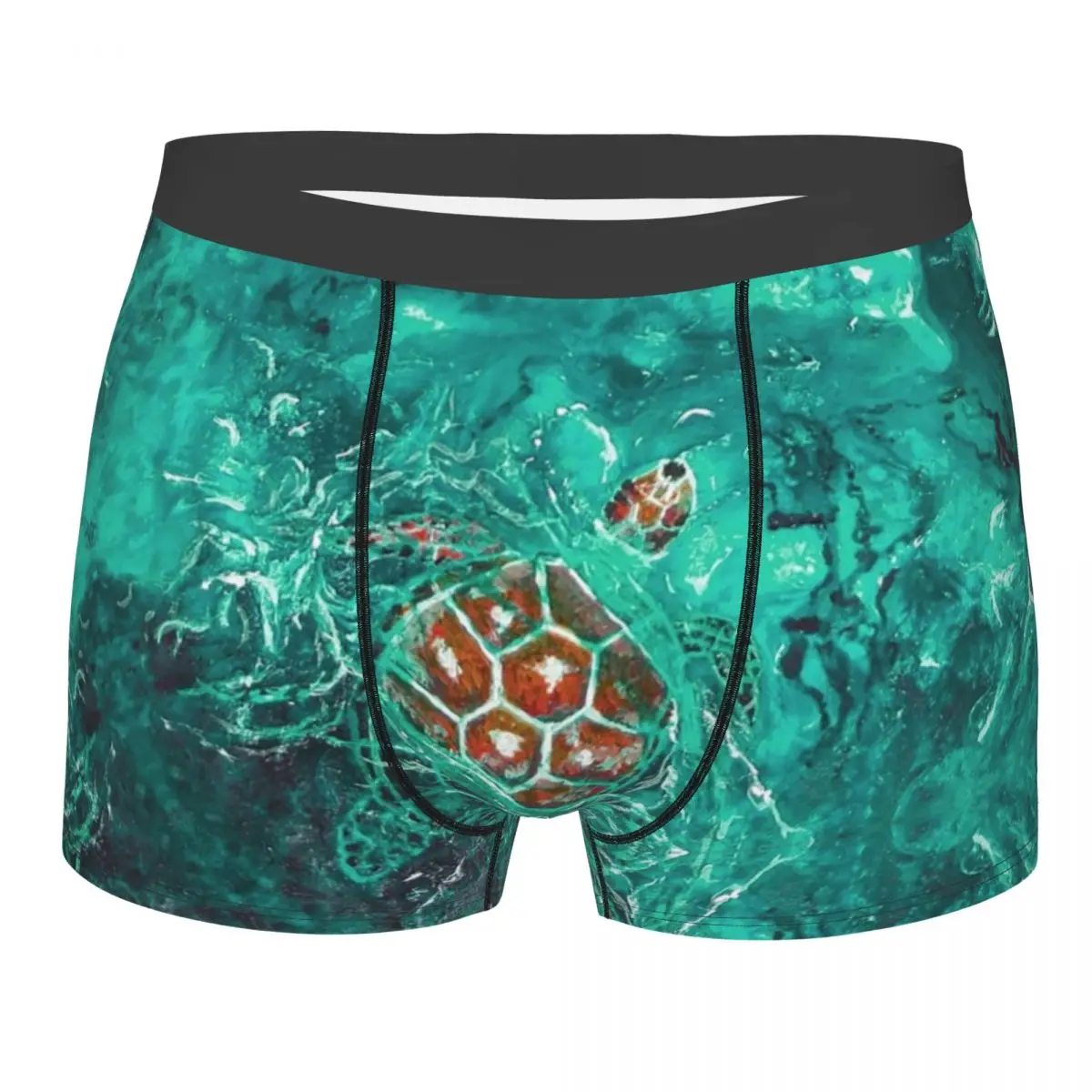 Ocean Aqua Turtle Underwear Men Sexy Printed Custom Sea Animal Boxer Briefs Shorts Panties Breathable Underpants