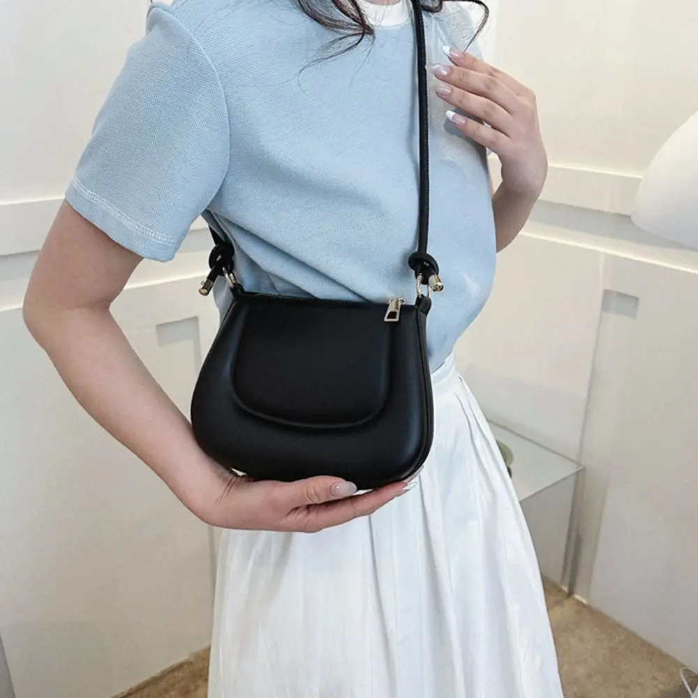 Fashion Women Girls PU Leather Shoulder Bag Girls Solid Color Underarm Bag Messenger Bag Crossbody Bags