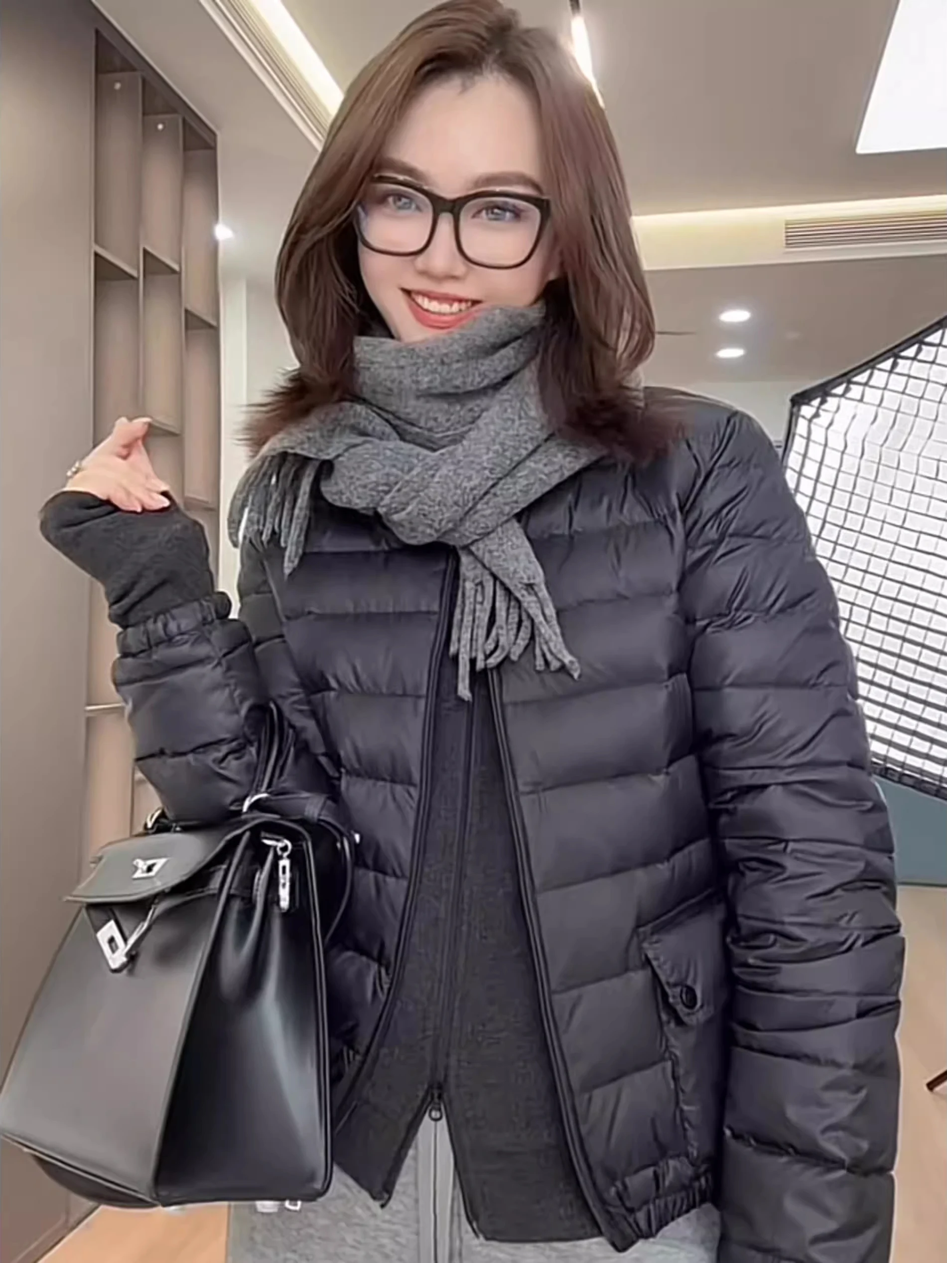 

Легкая белая женская куртка из пуха для осени и зимы, тонкая, теплая, с воротником-стойкой, на молнии, для повседневной носки