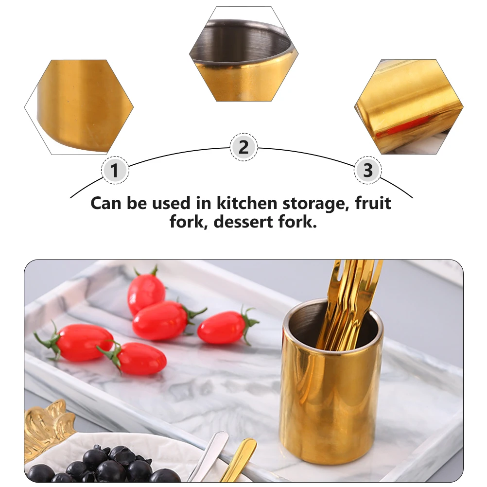 

2Pcs Fruit Fork Container Stainless Steel Kitchen Storage Cylinder Dessert Forks Combination Serving Utensils Modern Design
