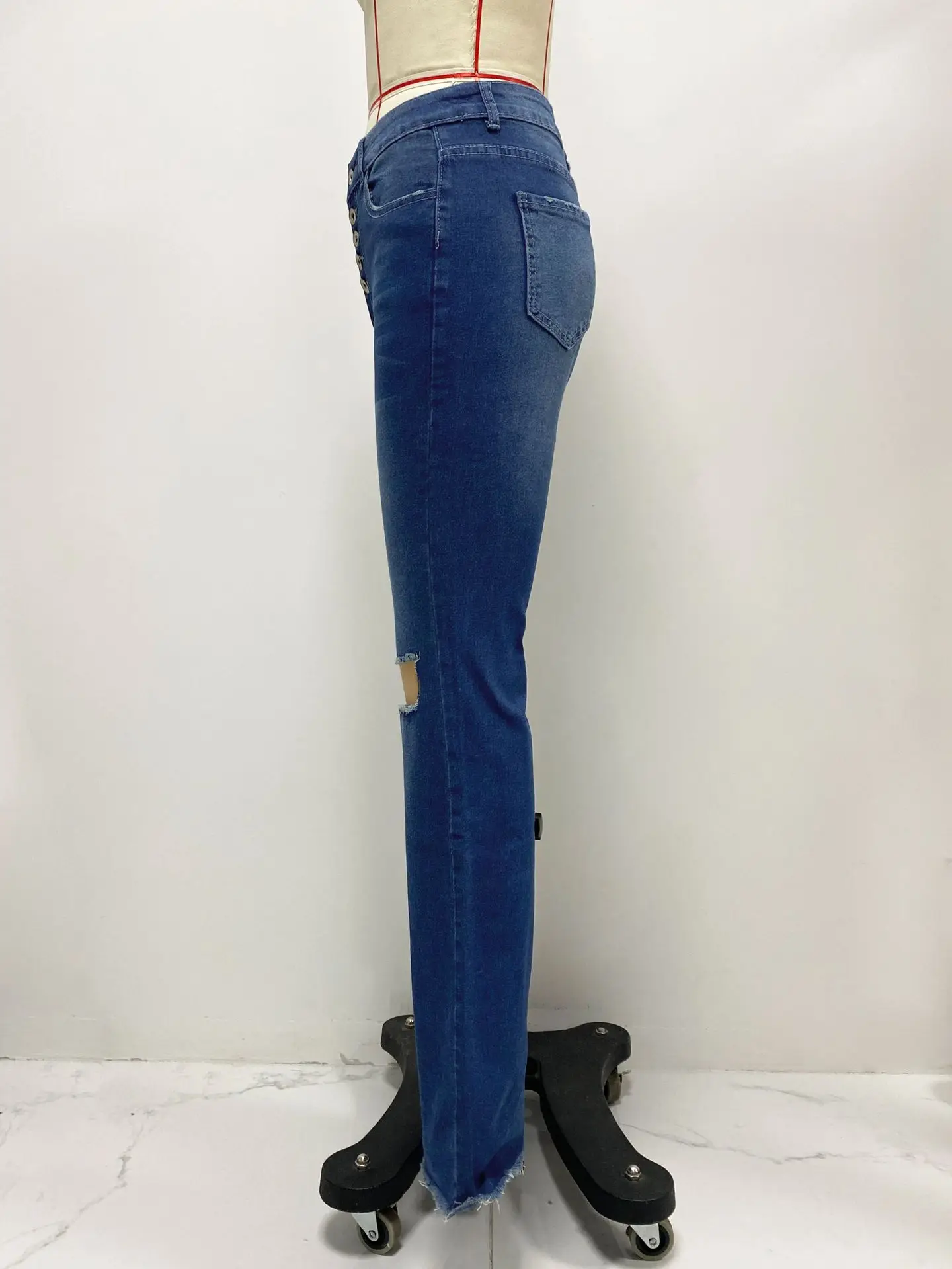 Calça jeans reta longa feminina, jeans de festa para meninas, calça azul retrô casual, moda inverno, buraco, Y2K