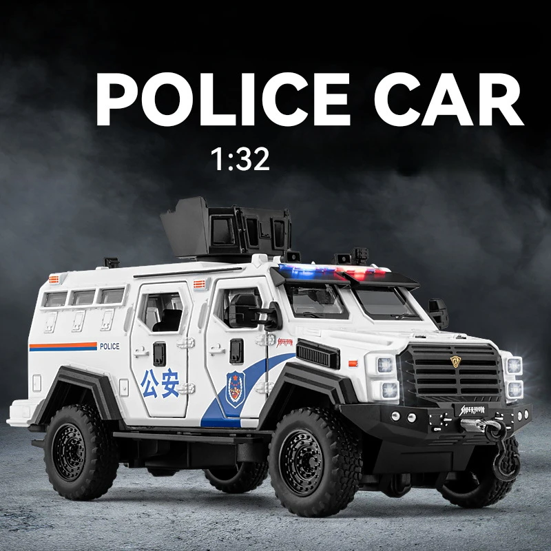 1:32 Swordtooth Tiger Armored Vehicle Alloy Police Explosion Proof Car Model Diecasts Metal Model Sound Light Kids Toys Gift