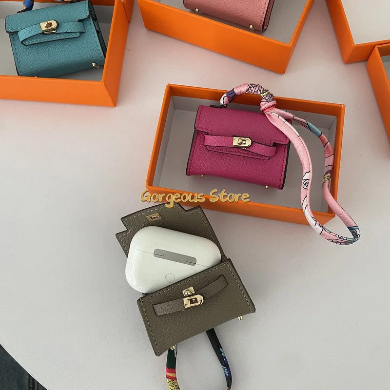 Lange Stijl Mini Kely Decoratieve Tas Hanger Schattige Oortelefoon Mini Premium Lederen Creatieve Auto Sleutelhanger Lage Prijs