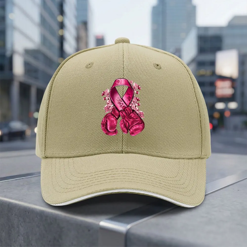 New Breast Cancer Awareness Pink Boxing Gloves with Ribbon Adjustable Baseball Cap Lightweight and Breathable