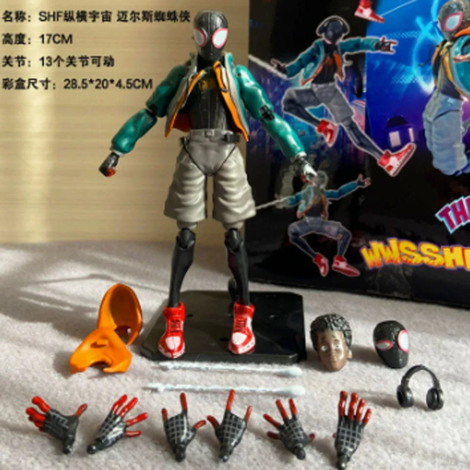 Spider Man Miles Morales Collectible Figurine, Multiple Replaceable Hands Heads Support Dynamic Poses Model Toy