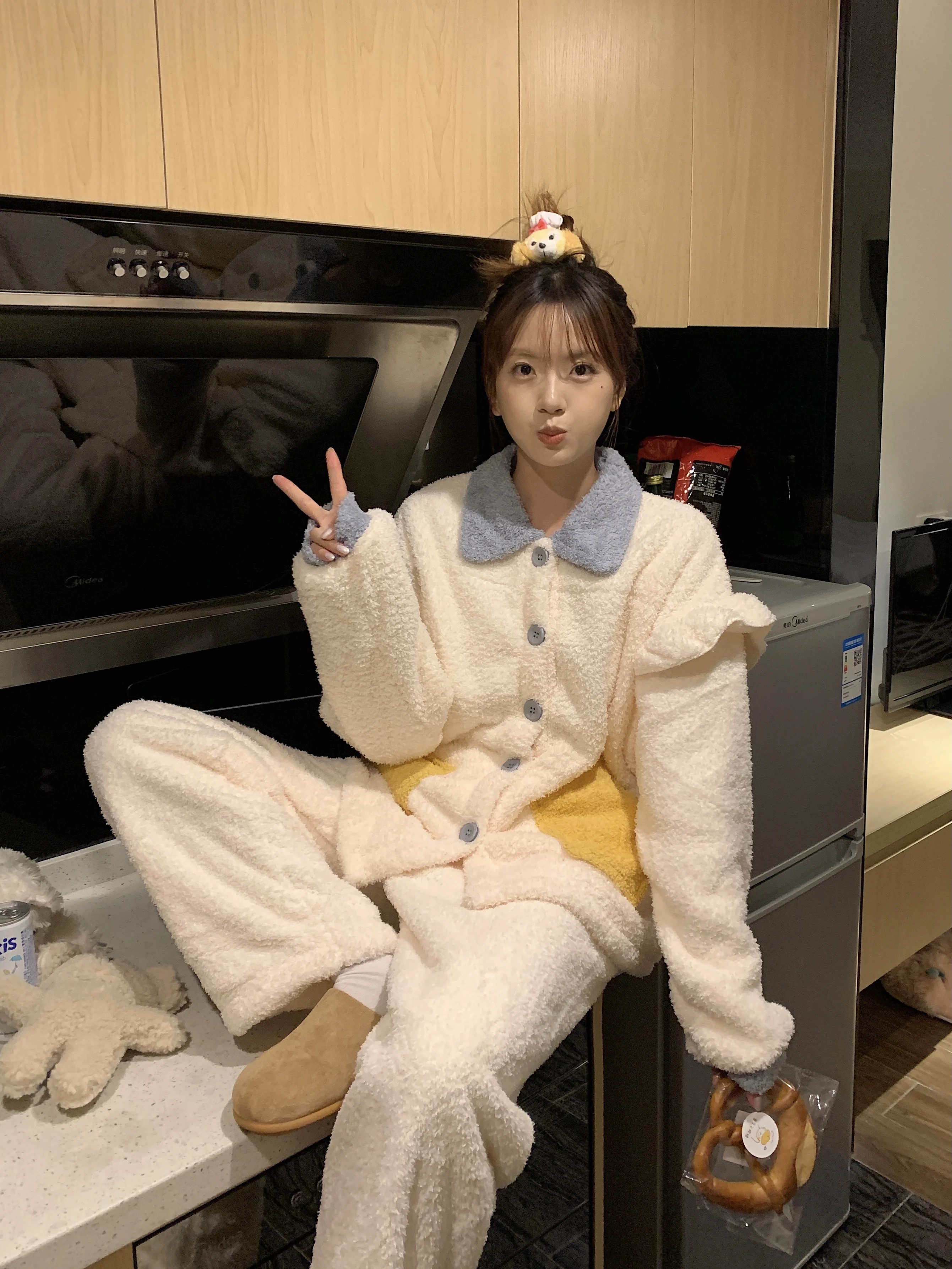 بيجامة مرجانية سميكة للفتيات حلوة ولطيفة لخريف وشتاء 2025 طقم ملابس منزلية غير رسمية يمكن ارتداؤها بنمط جديد #5