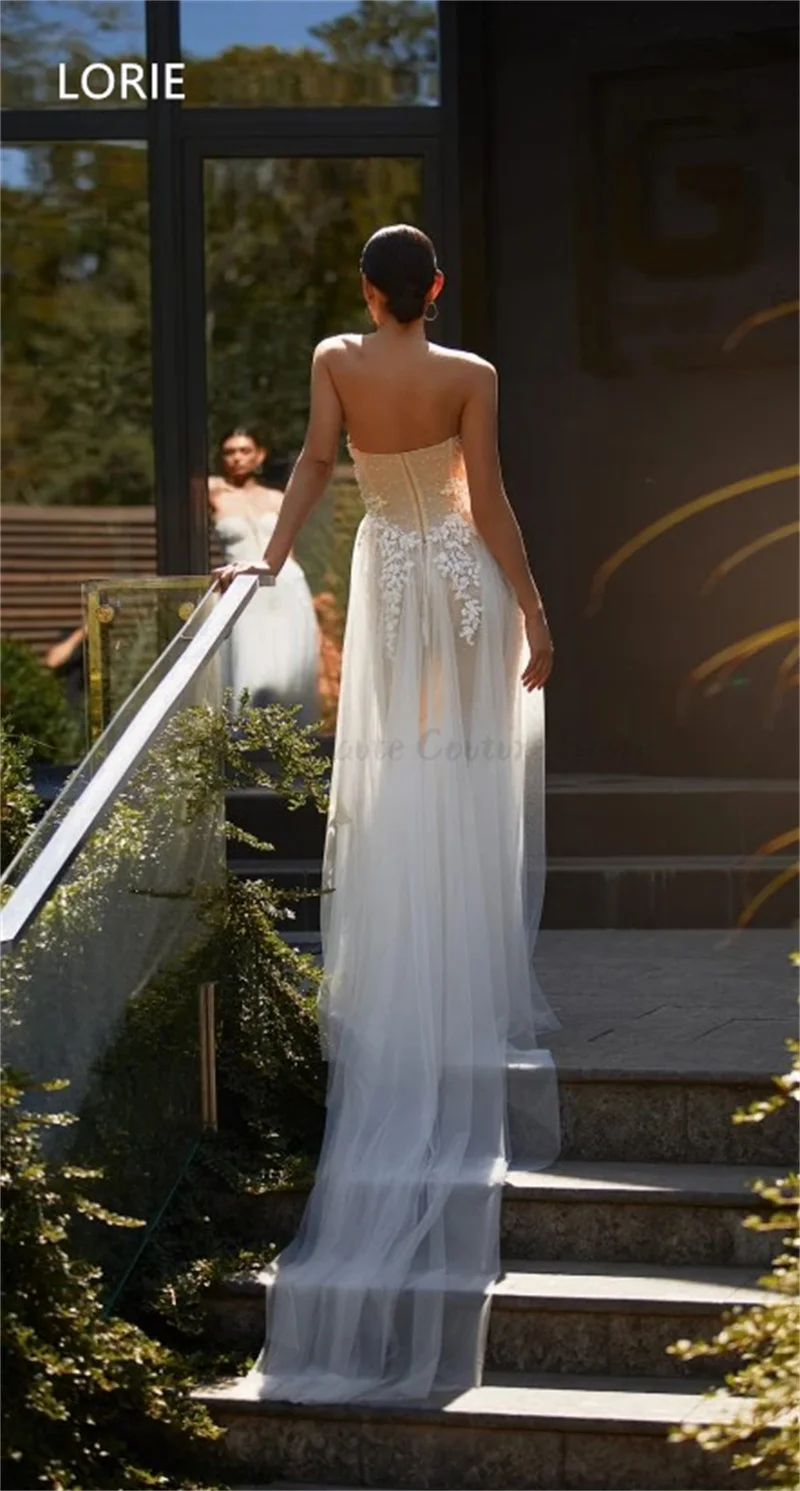 LORIE فساتين زفاف مثيرة على شكل حرف a على شكل حرف v مزينة بالزهور بدون أكمام فستان زفاف بدون ظهر فساتين زفاف مخصصة 2025