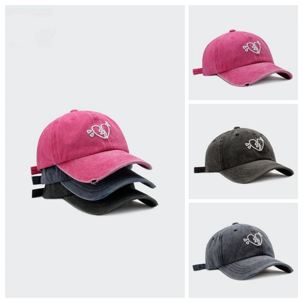 

Cotton Love Heart Baseball Cap Sunscreen Hip-hop Embroidered Sun Hat Adjustable Sunshade Washed Cotton Peaked Hat Streetwear