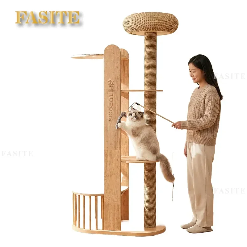 For Cat Solid Wood Climbing Frame Weaving Space Capsule Nest Toy House Pet Supplies Furniture Durable Cozy Indoor Play Area