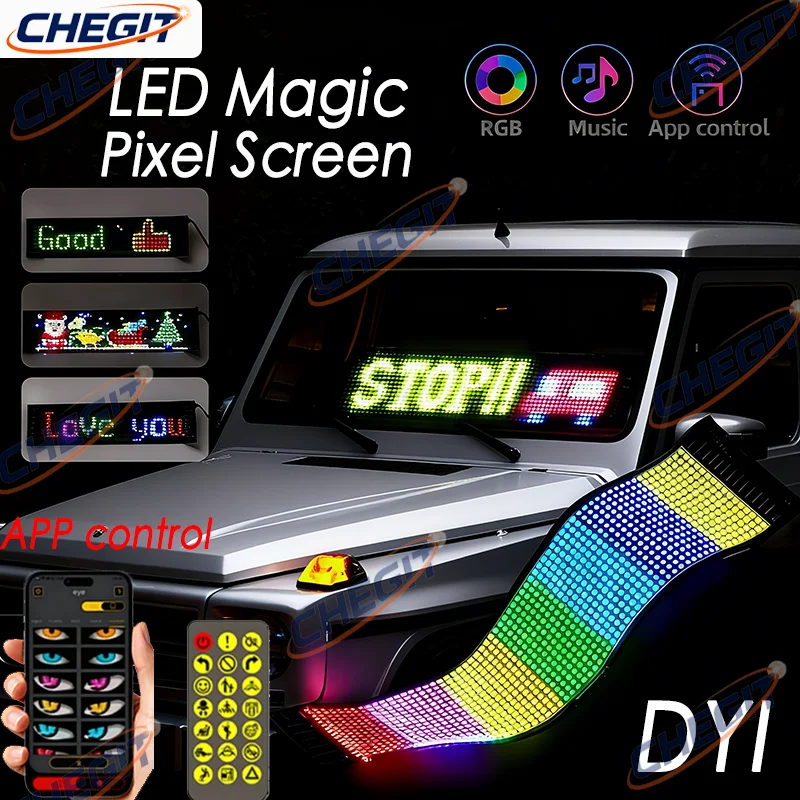 مرنة RGB سيارة الكتابة على الجدران التمرير النص الرسوم المتحركة متجر تذكير ضوء بلوتوث الشيطان العين LED مصفوفة بكسل لوحة عرض الشاشة #1