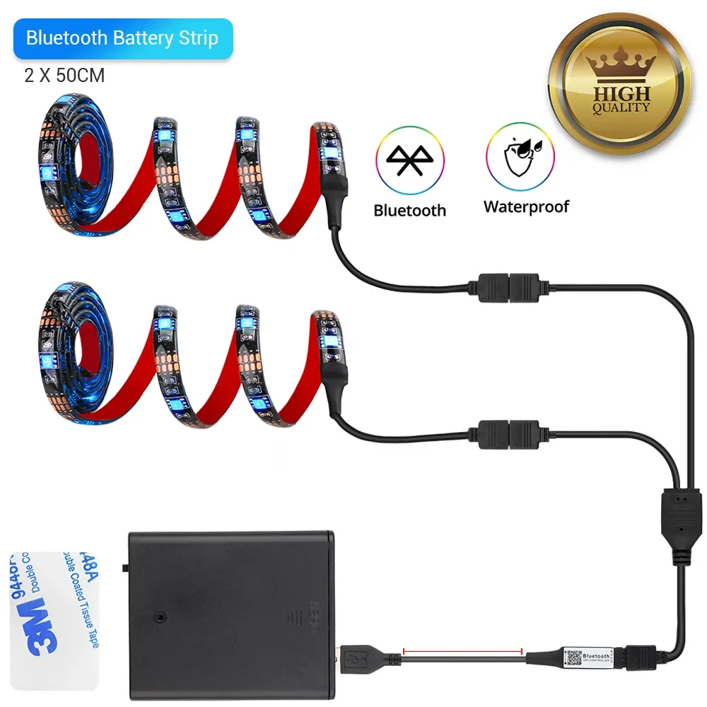 RGB Bateria LED Strip Light, 5050, Bluetooth, Controle APP, 17 Chaves, USB, Fita de diodo para Bycicle,Skate