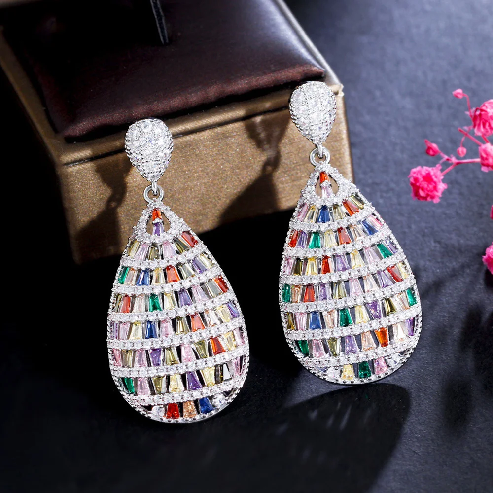 CWWZircons Luxurious Multicolor Top Chunky Cubic Zirconia Big Long Dangle Drop Women Wedding Banquet Earrings Jewelry Gift CZ484